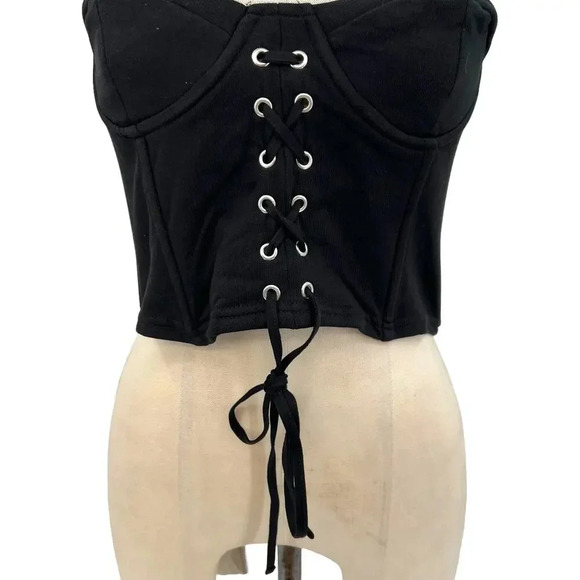 Zara Corset Tank Top Bralette Lace Up‎ Sweetheart Shirred Black Size Medium - Picture 4 of 11